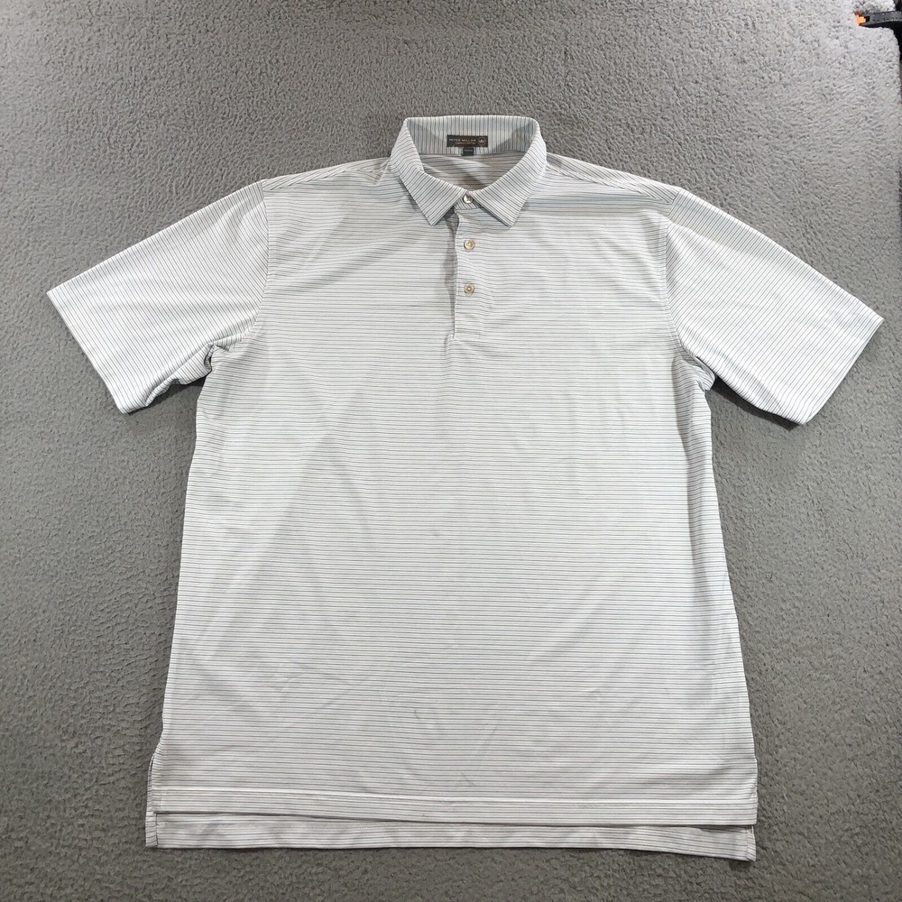 peter millar polo Men's XL White Stripes Golf Active Quick Dry